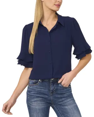 CeCe Button-Up Collared Blouse