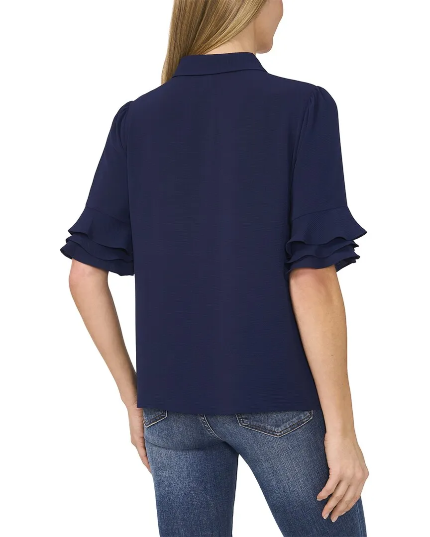 CeCe Button-Up Collared Blouse