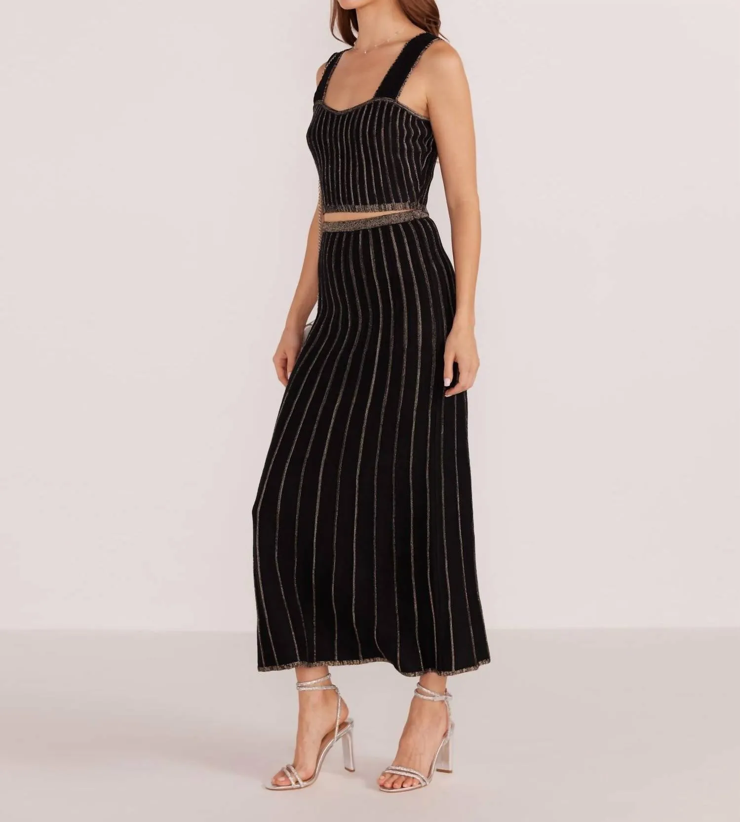 Celia Midi Skirt In Black/champagne