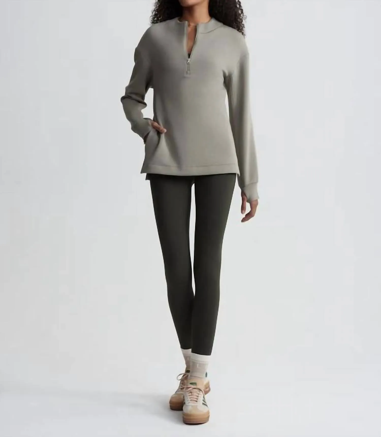 Cleo Half Zip Midlayer Tee Top In Gravity Sage