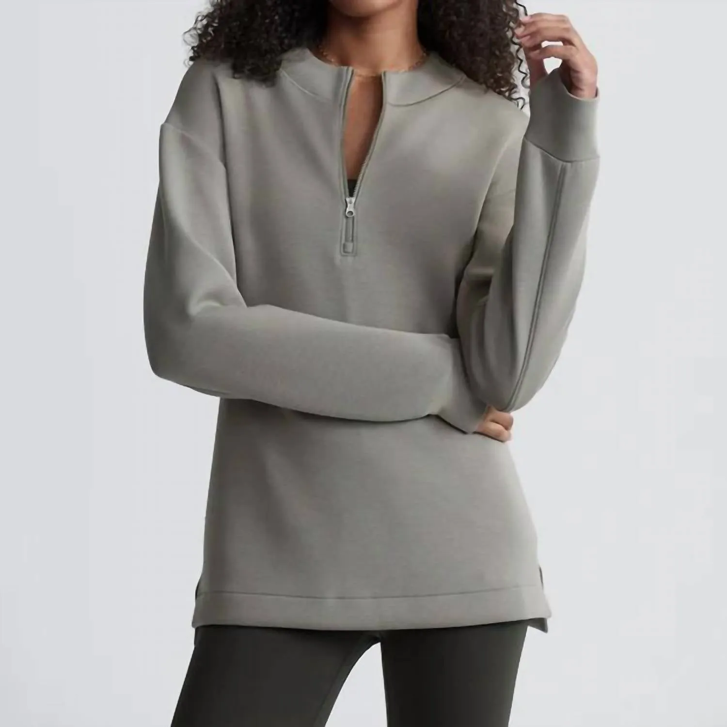 Cleo Half Zip Midlayer Tee Top In Gravity Sage