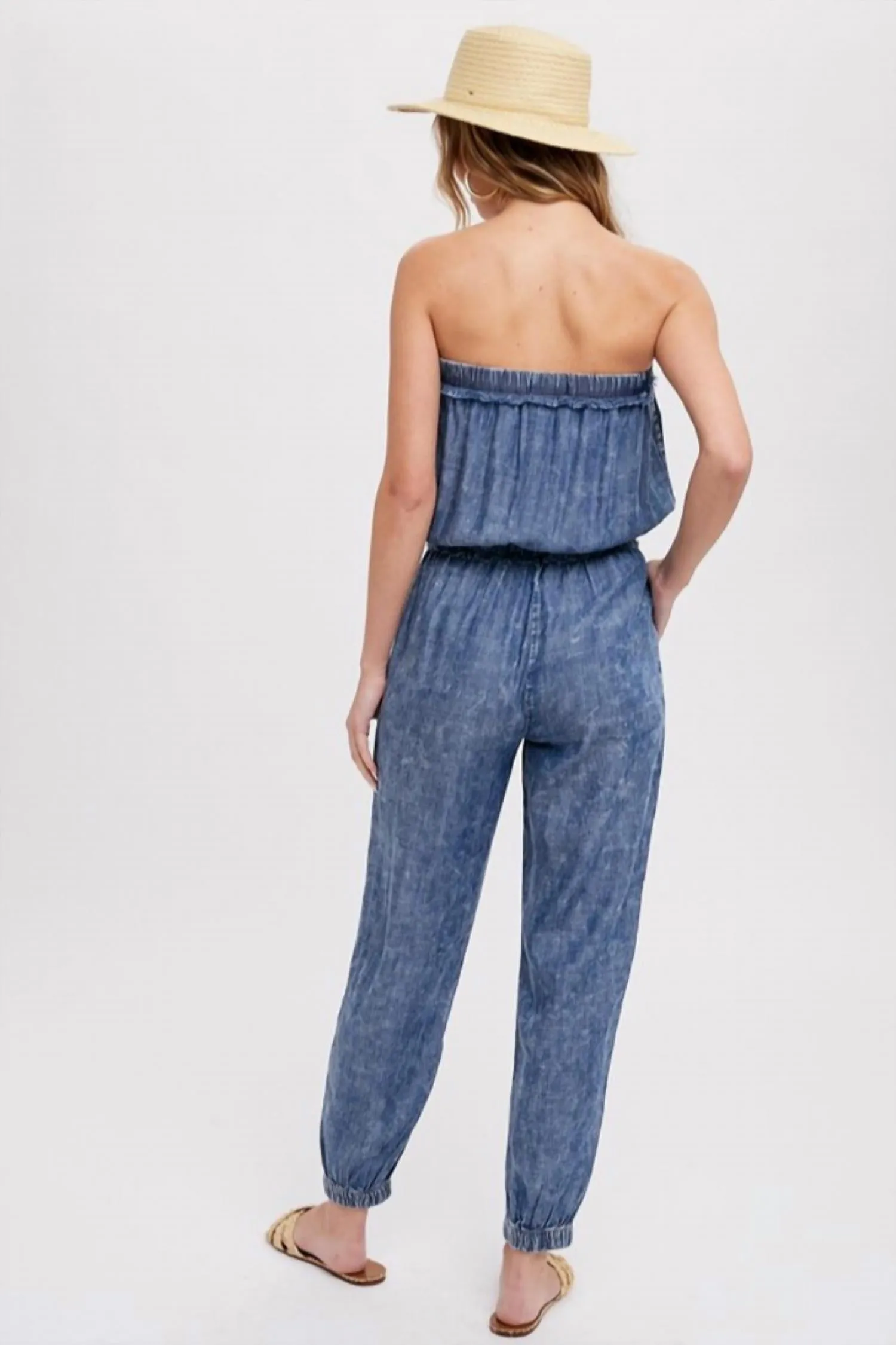Comfy Washed Tube Denim Jumper In Acid Wash