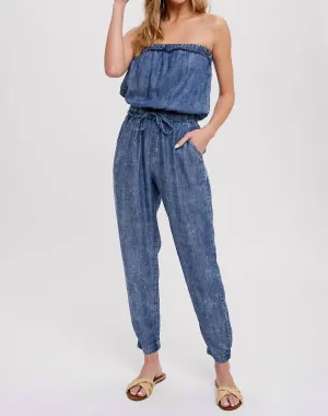 Comfy Washed Tube Denim Jumper In Acid Wash