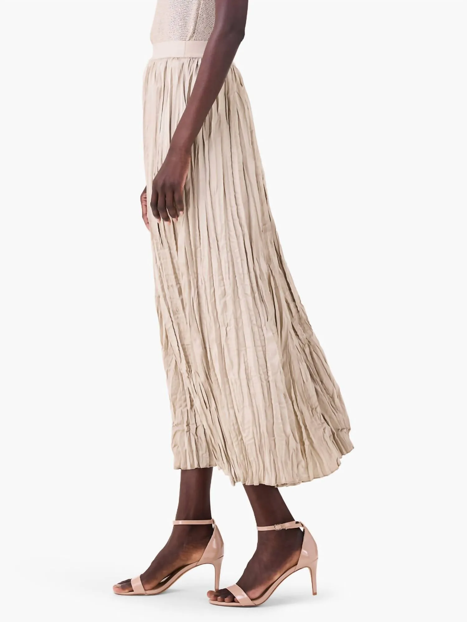Crinkle Crush Skirt In Brown Rice