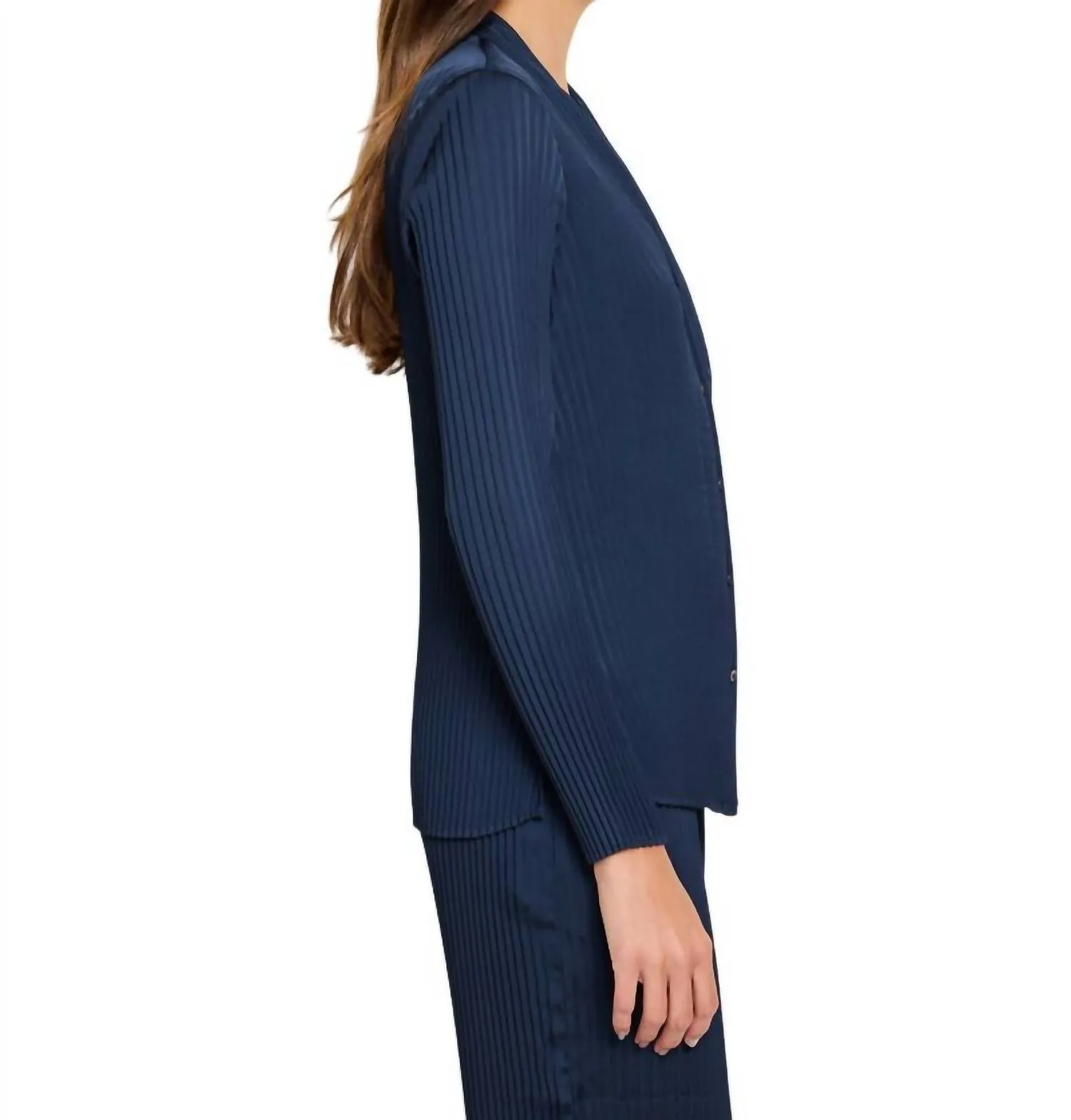 Crinkle V-Neck Tee Top In Indigo