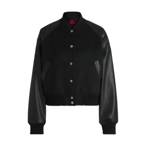 Cropped bomber jacket with faux-leather sleeves
