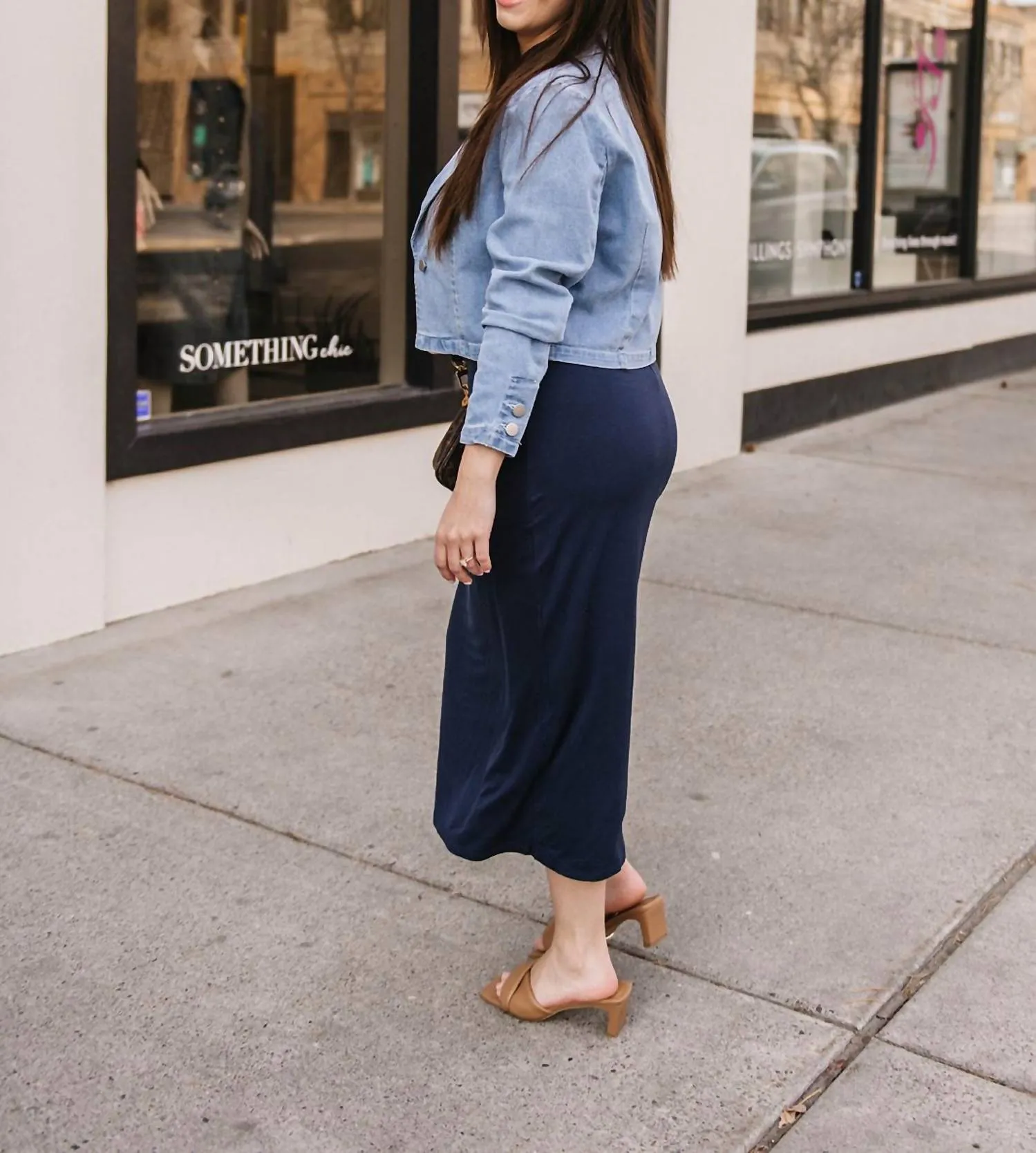 Cropped Denim Blazer In Medium Wash