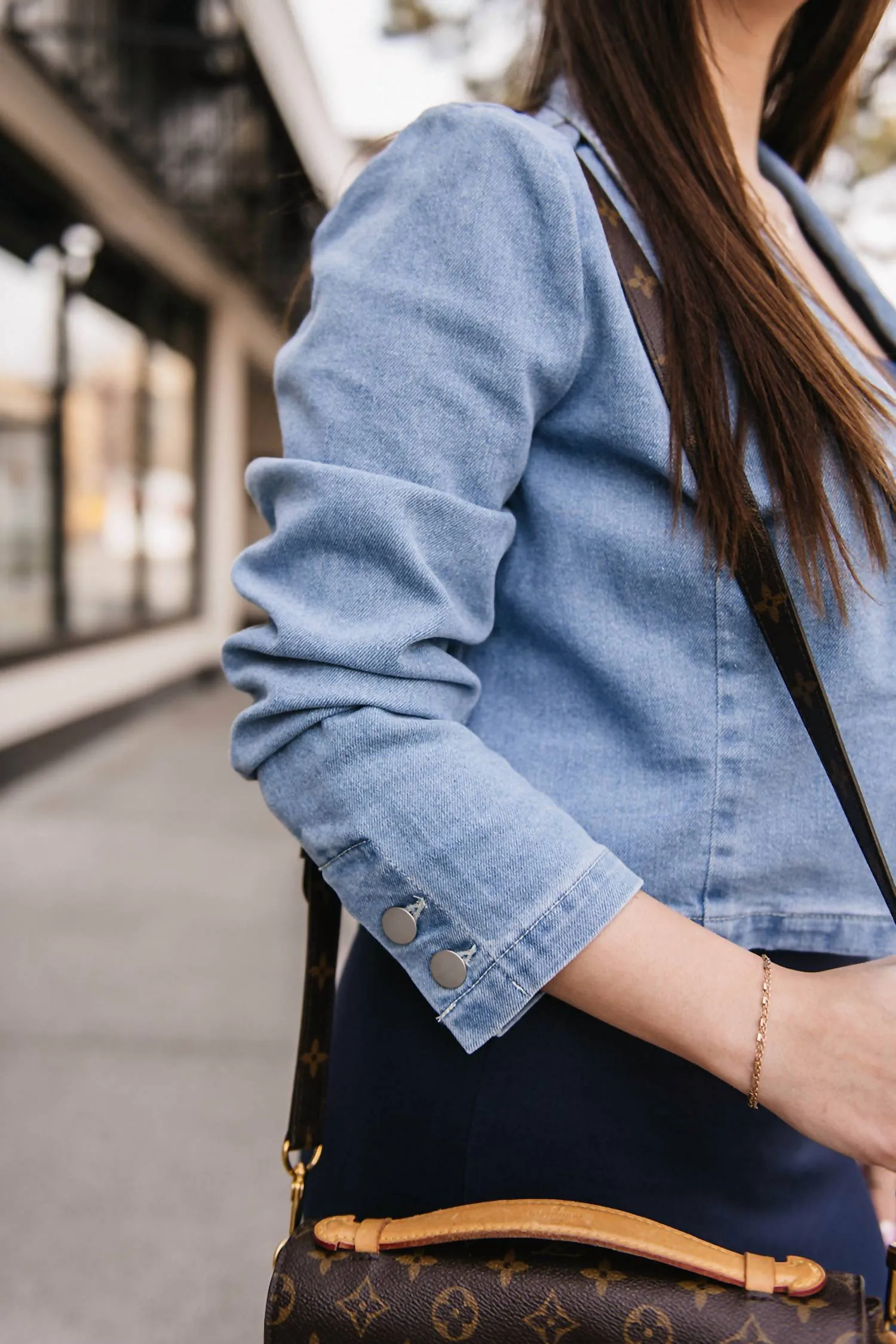 Cropped Denim Blazer In Medium Wash