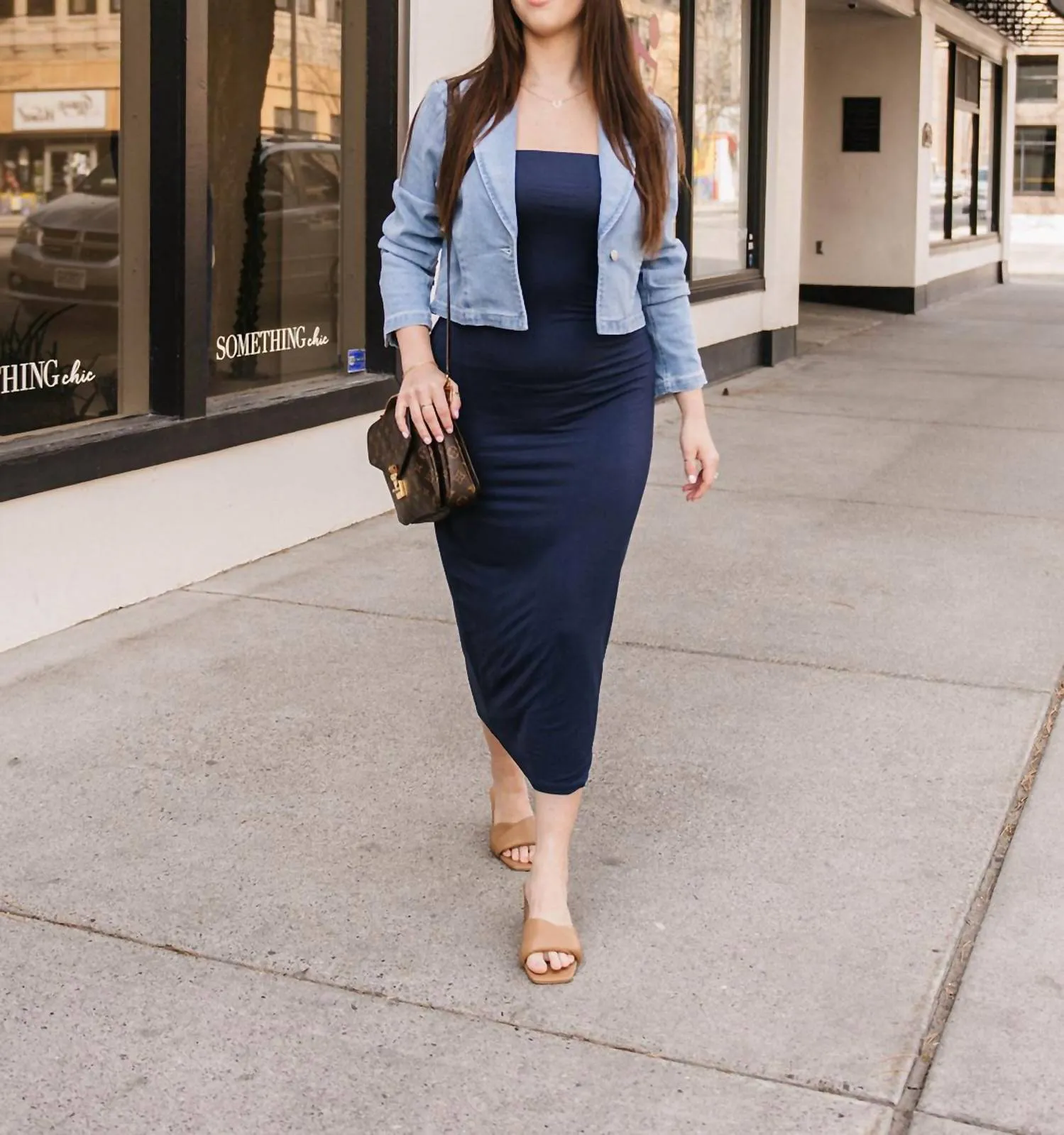Cropped Denim Blazer In Medium Wash