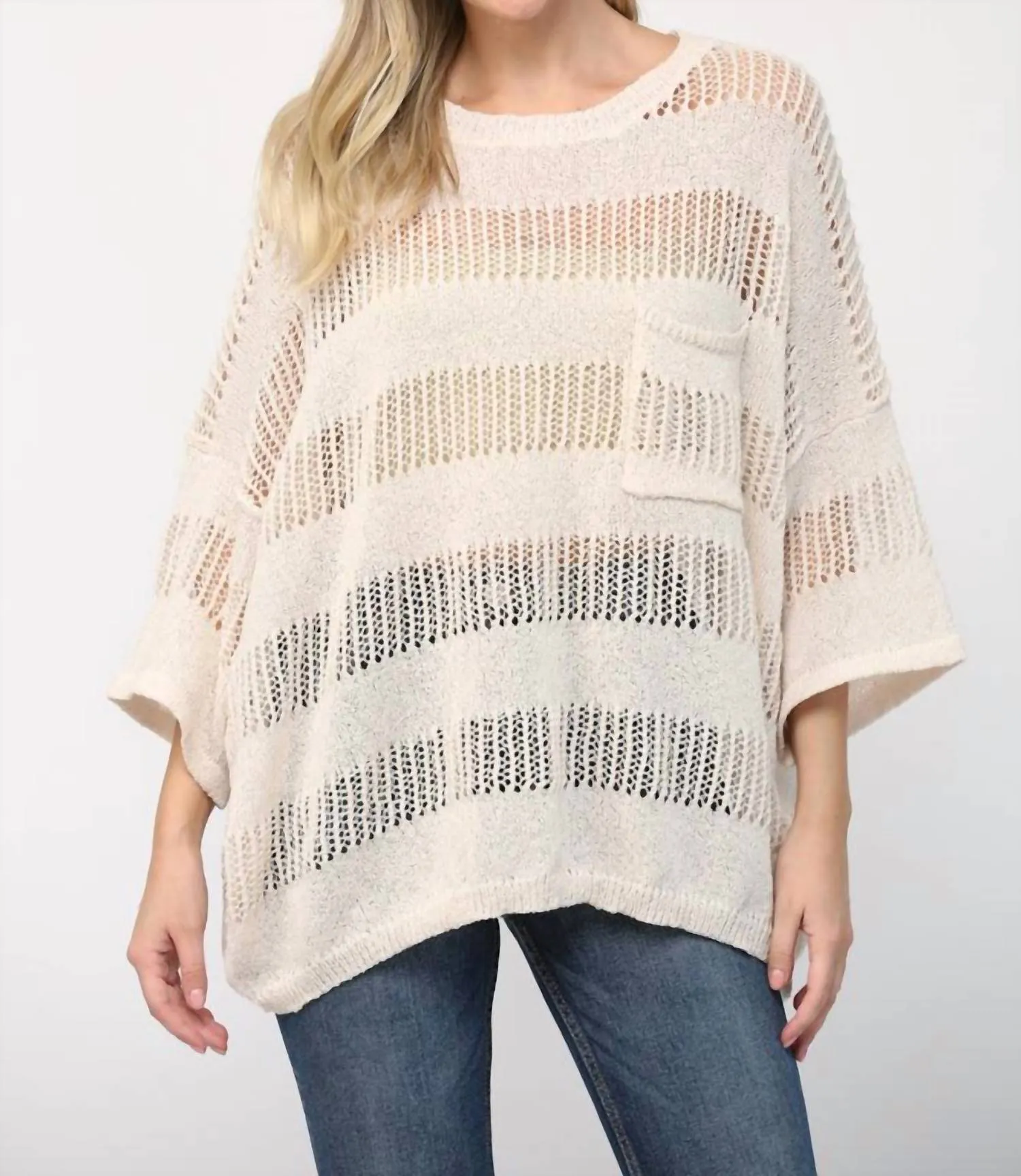 Crotchet Stripe Top In Cream