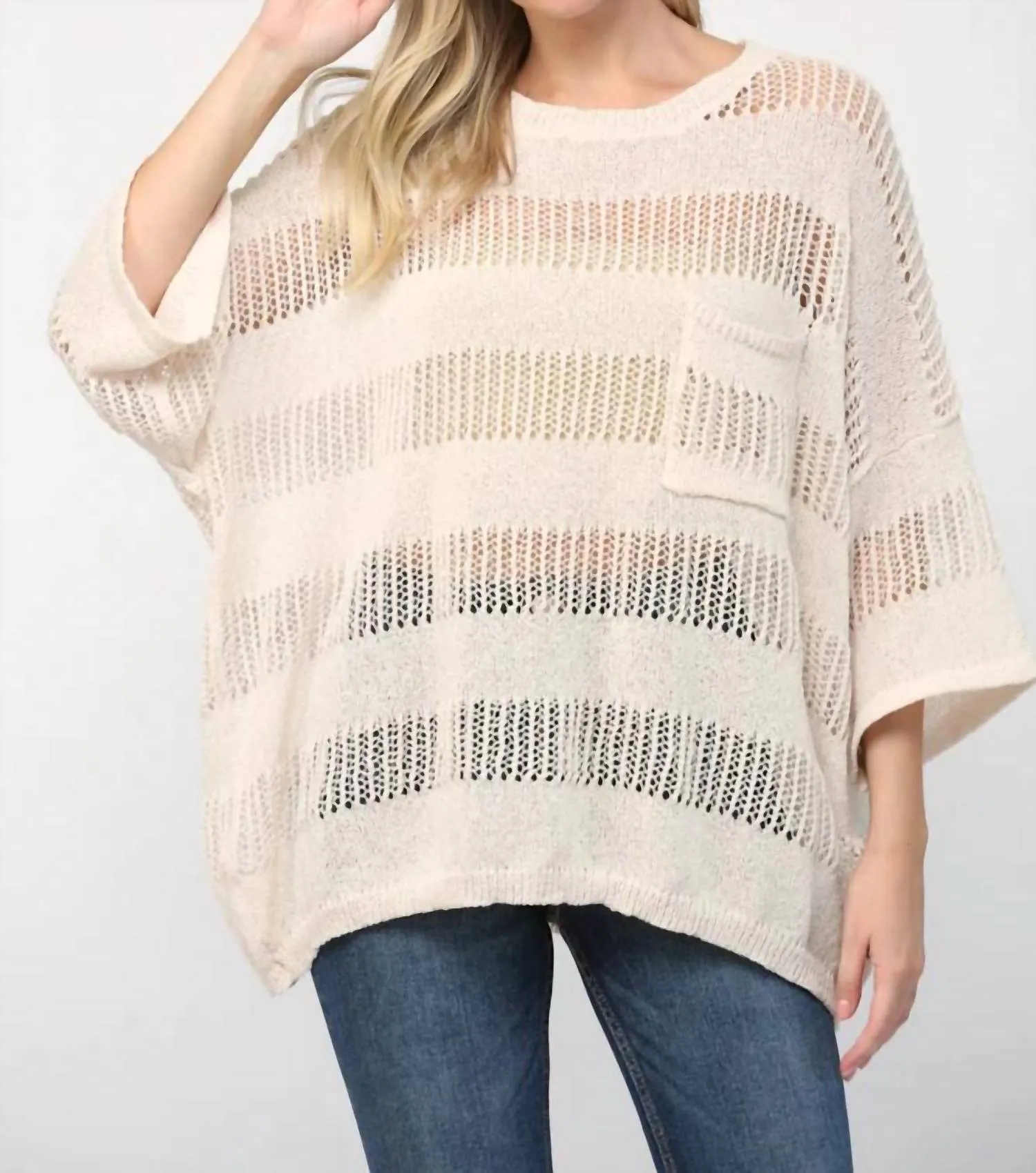 Crotchet Stripe Top In Cream