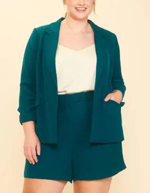 Curvy Welt Pocket Blazer In Green