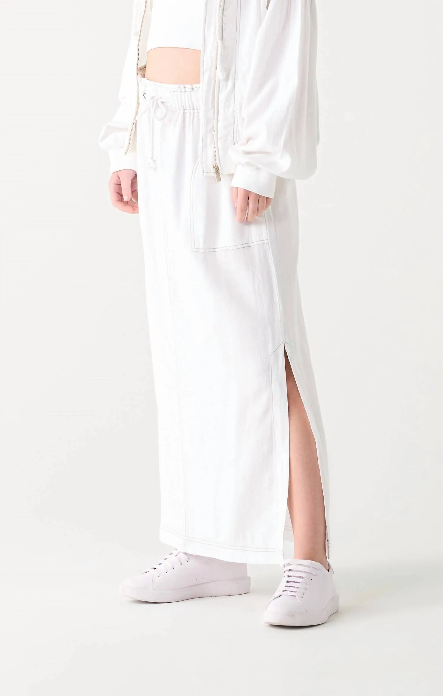 Danica Contrast Stitch Maxi Skirt In White
