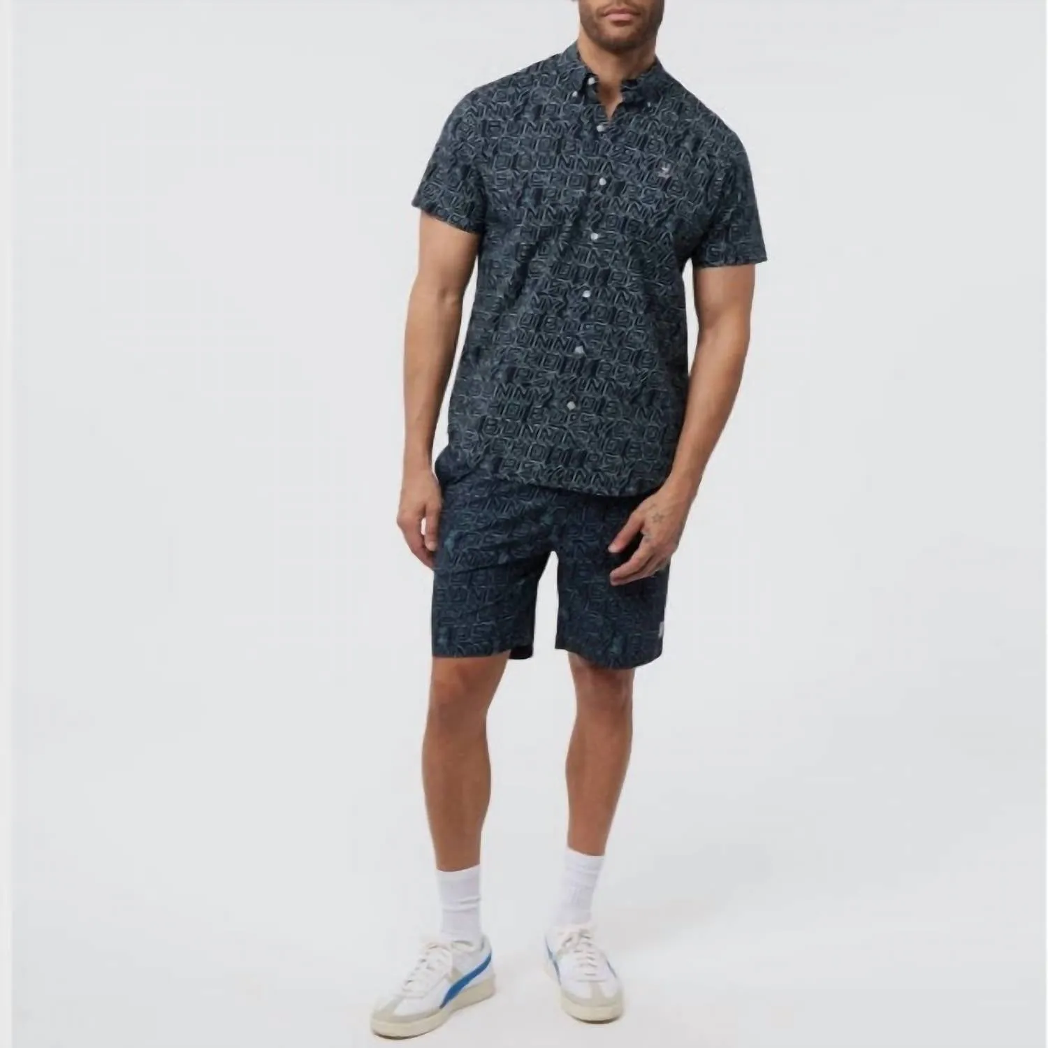 Dayton Long All Over Print Swim Trunk In Navy