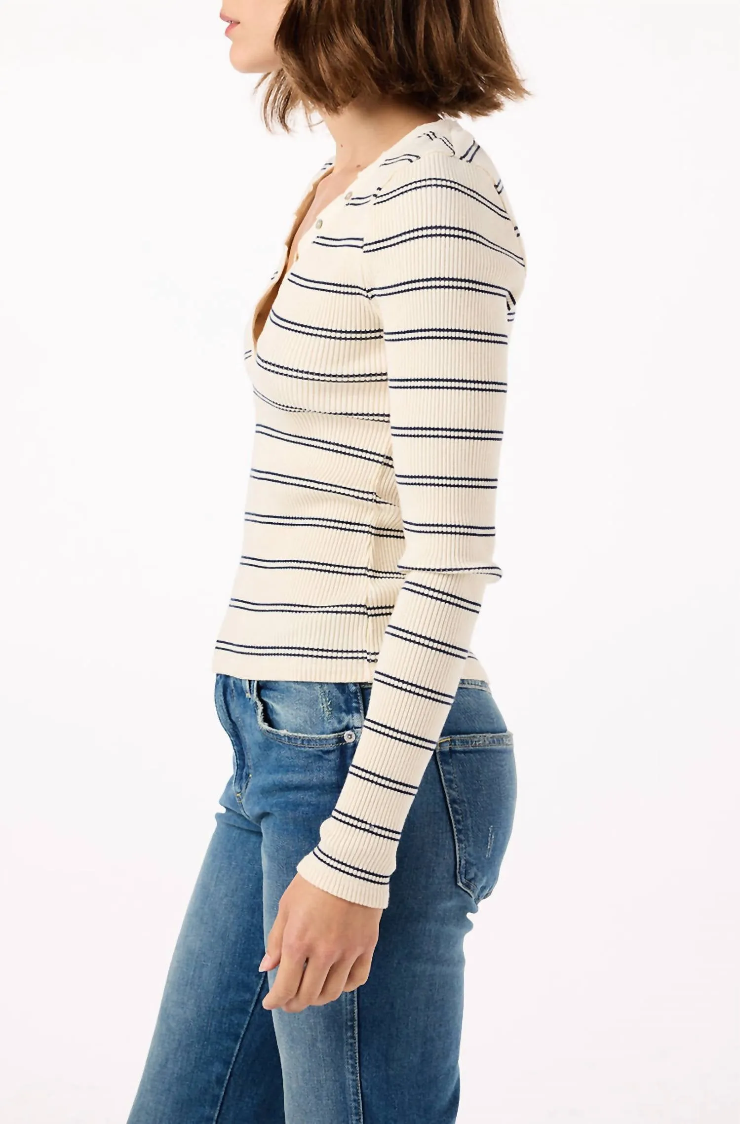 Dearest Henley Top In Bone/neptune