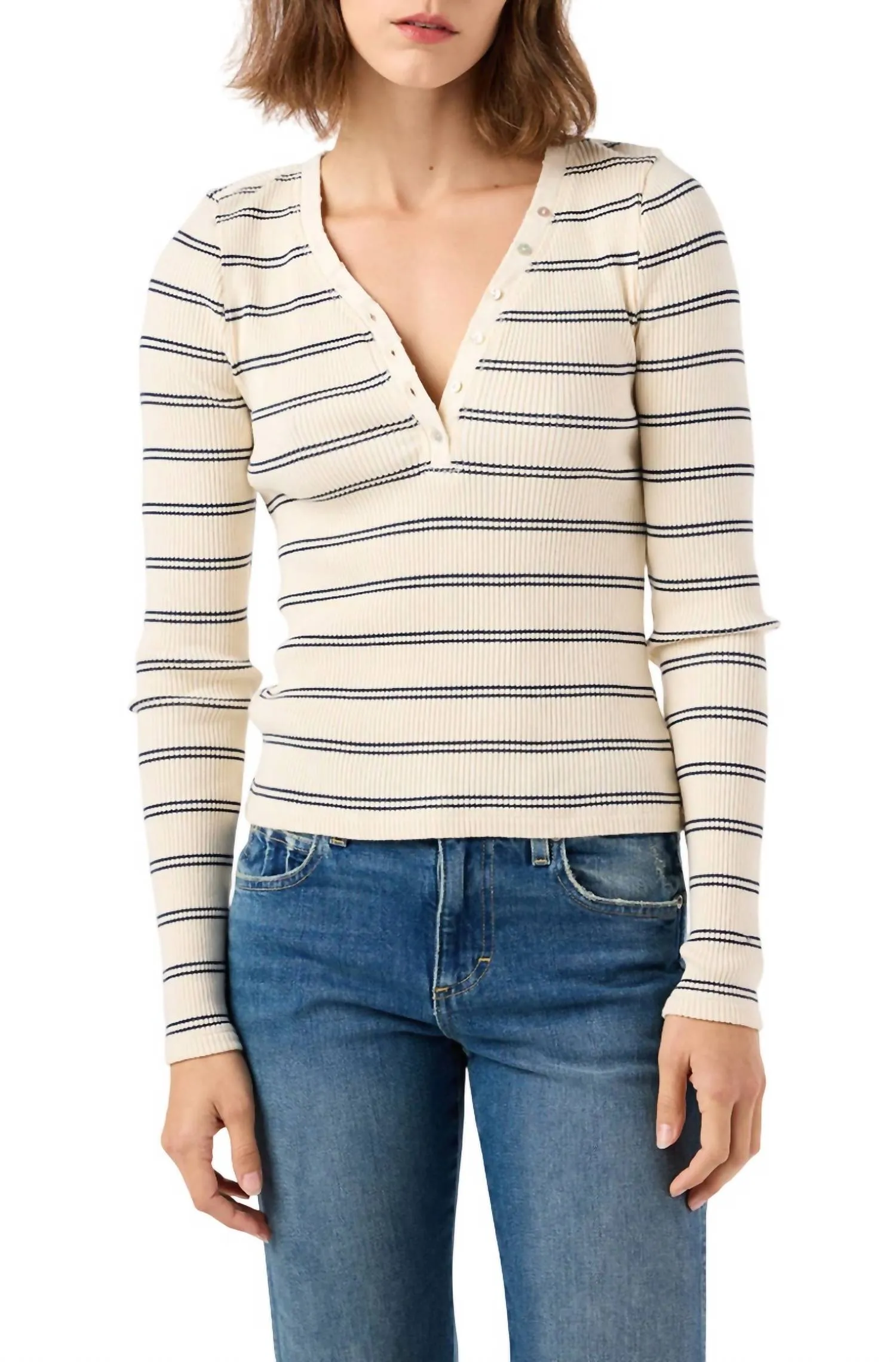 Dearest Henley Top In Bone/neptune