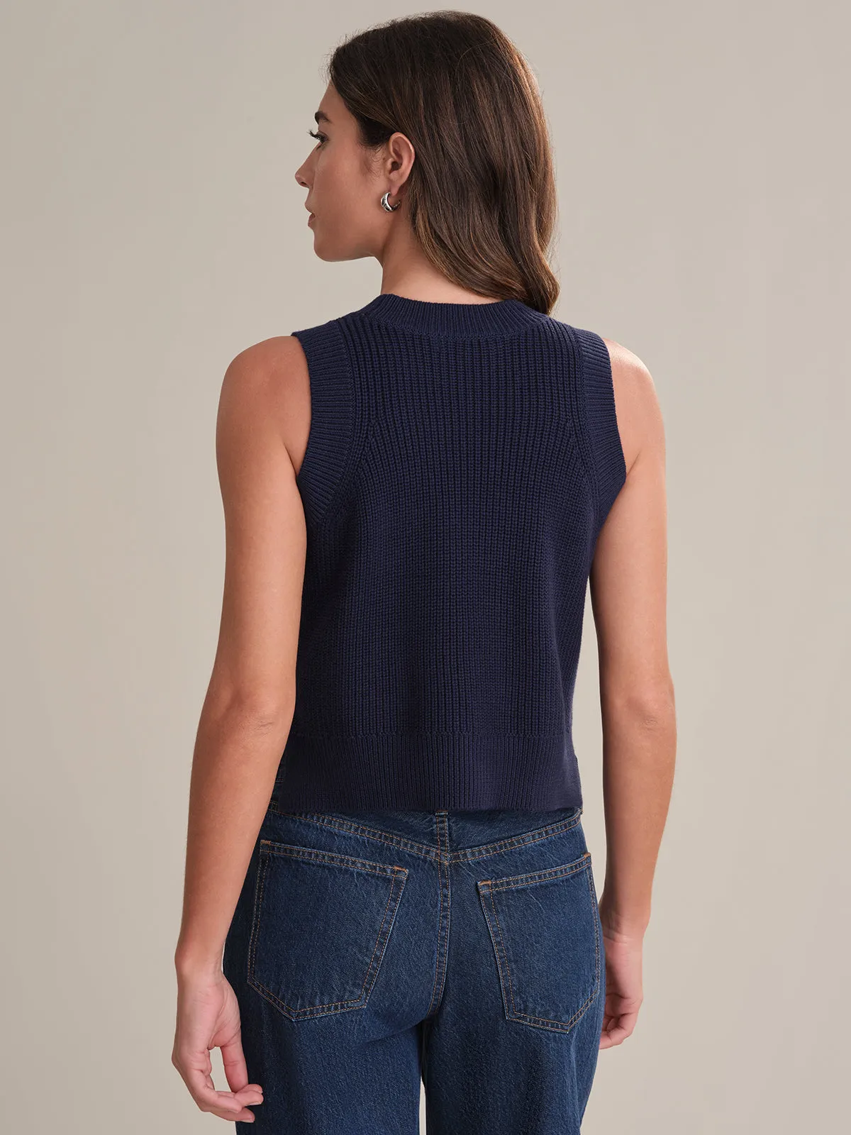 Demi High Crewneck Cotton Tank in Dark Blue