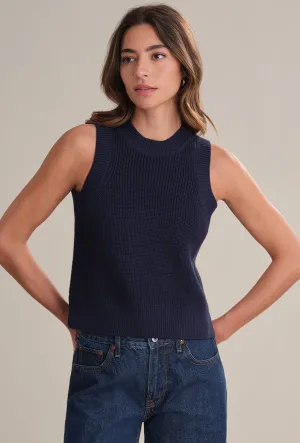 Demi High Crewneck Cotton Tank in Dark Blue