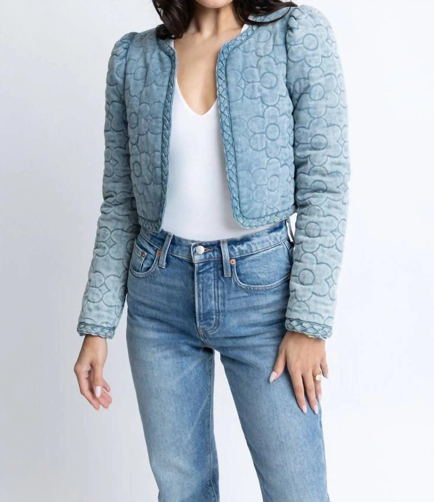 Denim Novelty Floral Jacket In Blue