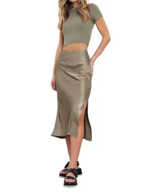 Doris Silky Slip Skirt In Sage Leaf