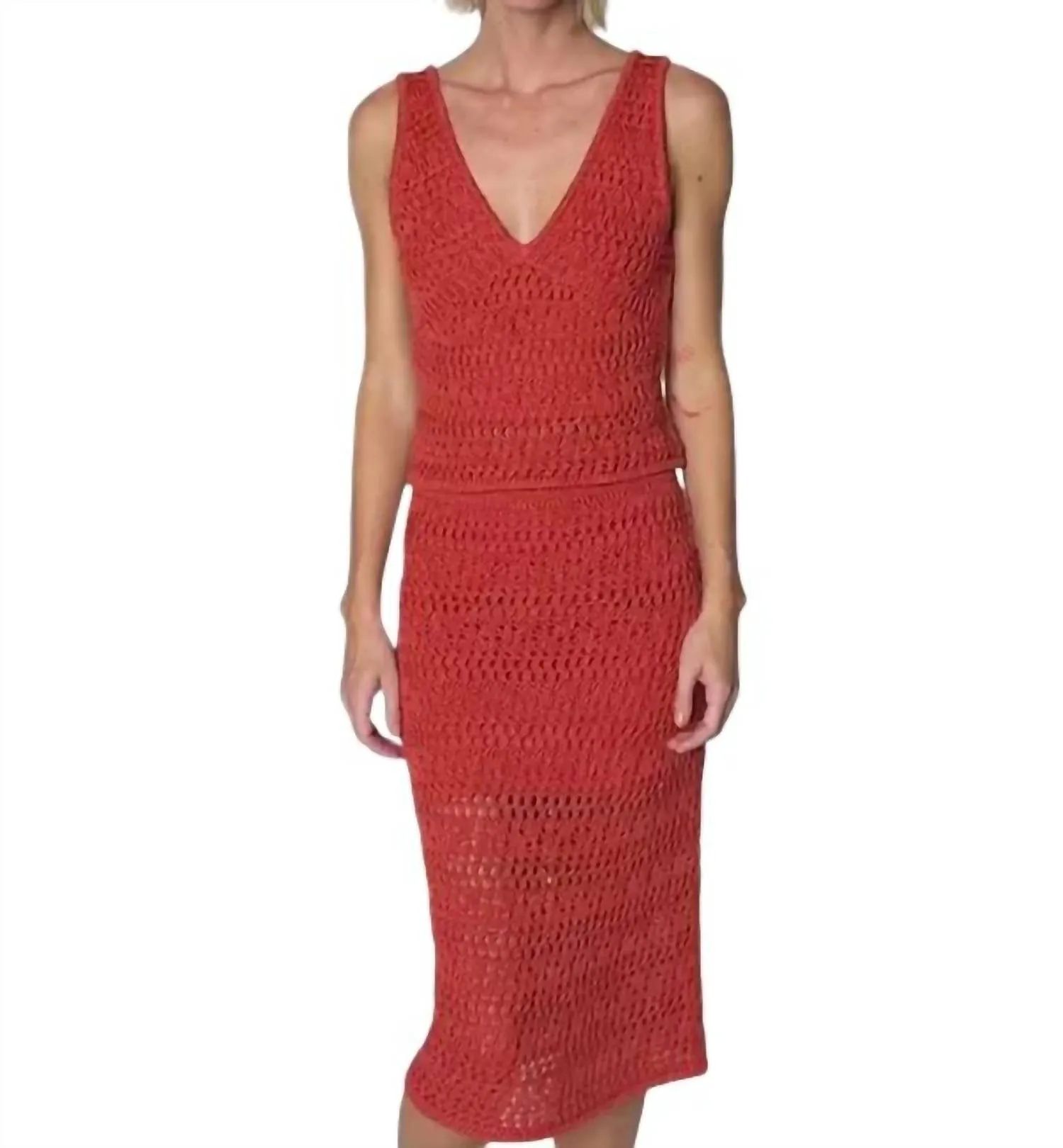 Driana Crochet Midi Skirt In Ginger