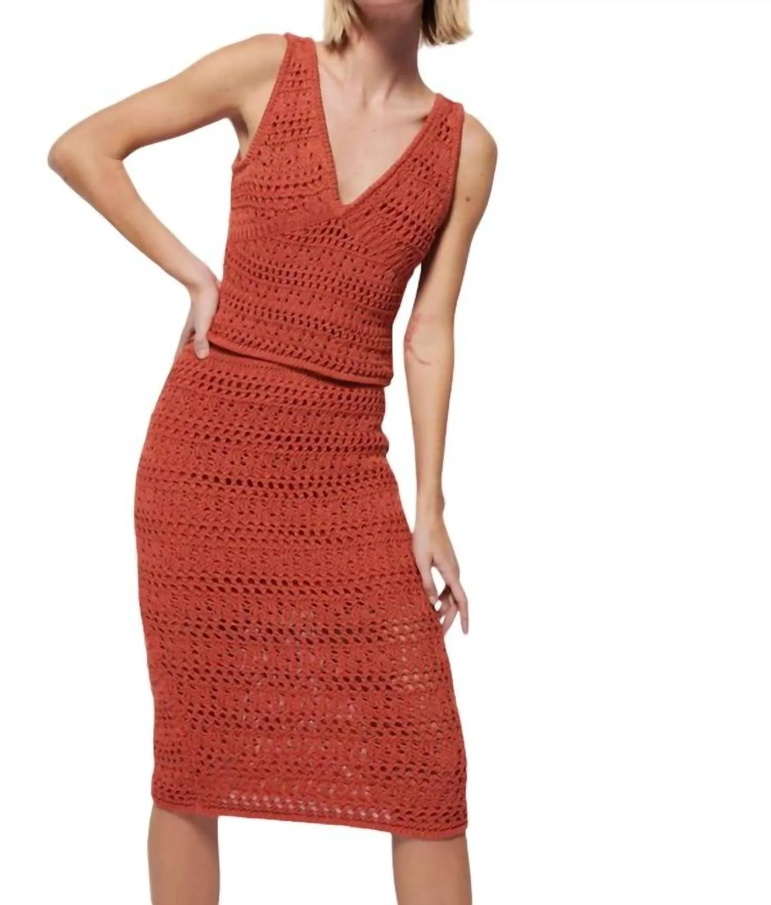 Driana Crochet Midi Skirt In Ginger