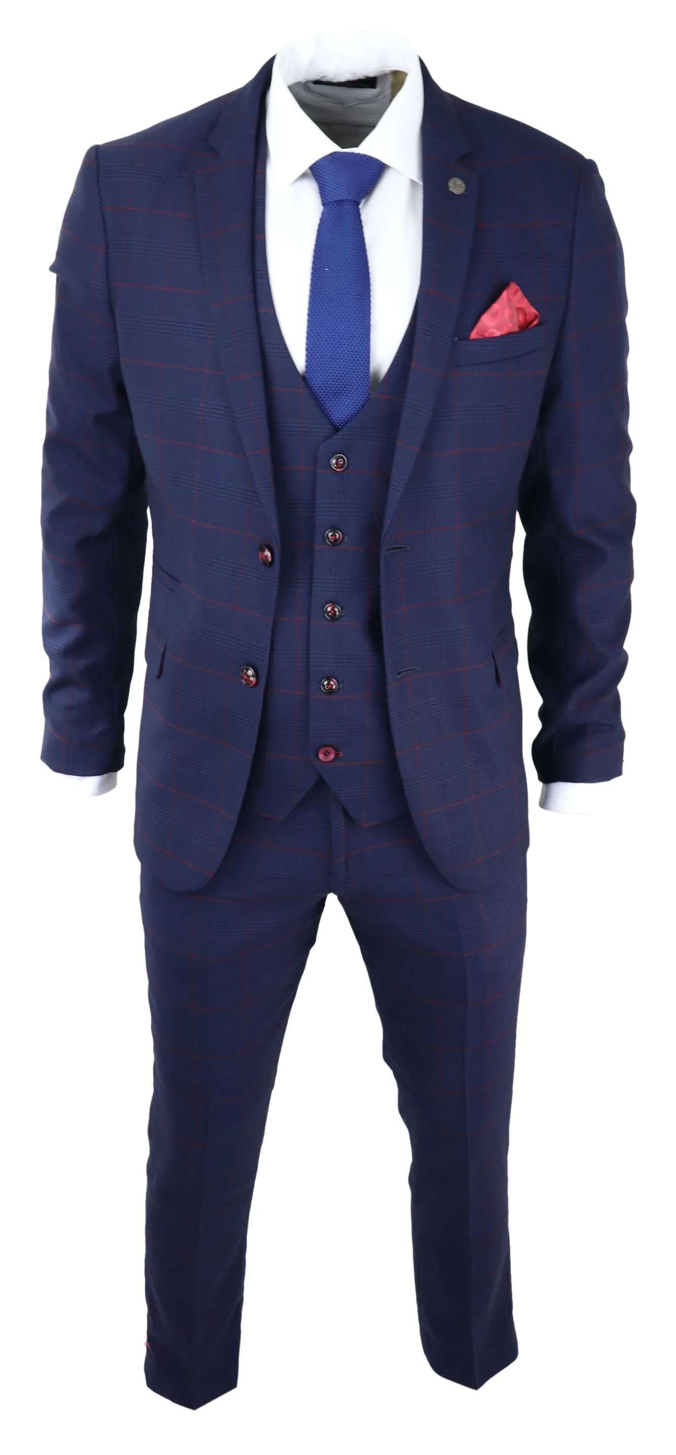 Edinson Navy Wine Check 3 Piece Suit