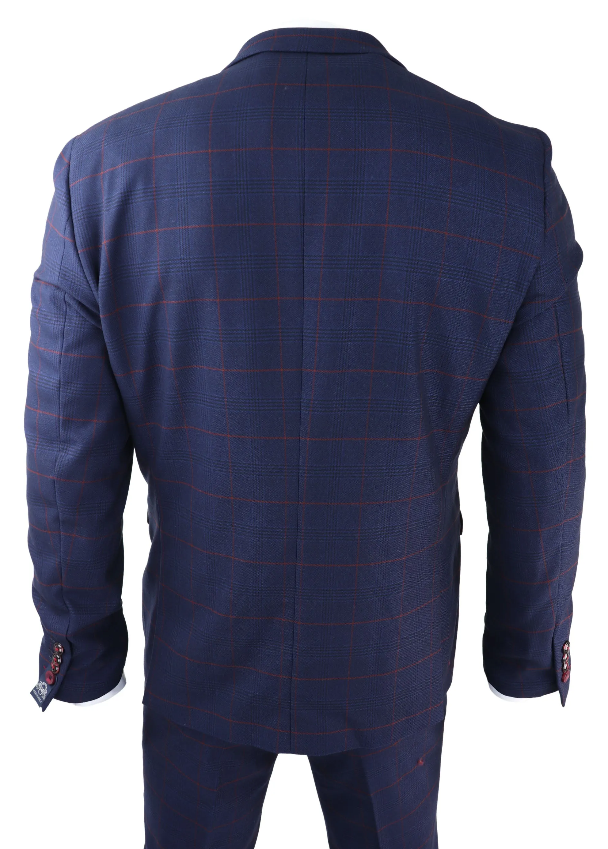 Edinson Navy Wine Check 3 Piece Suit