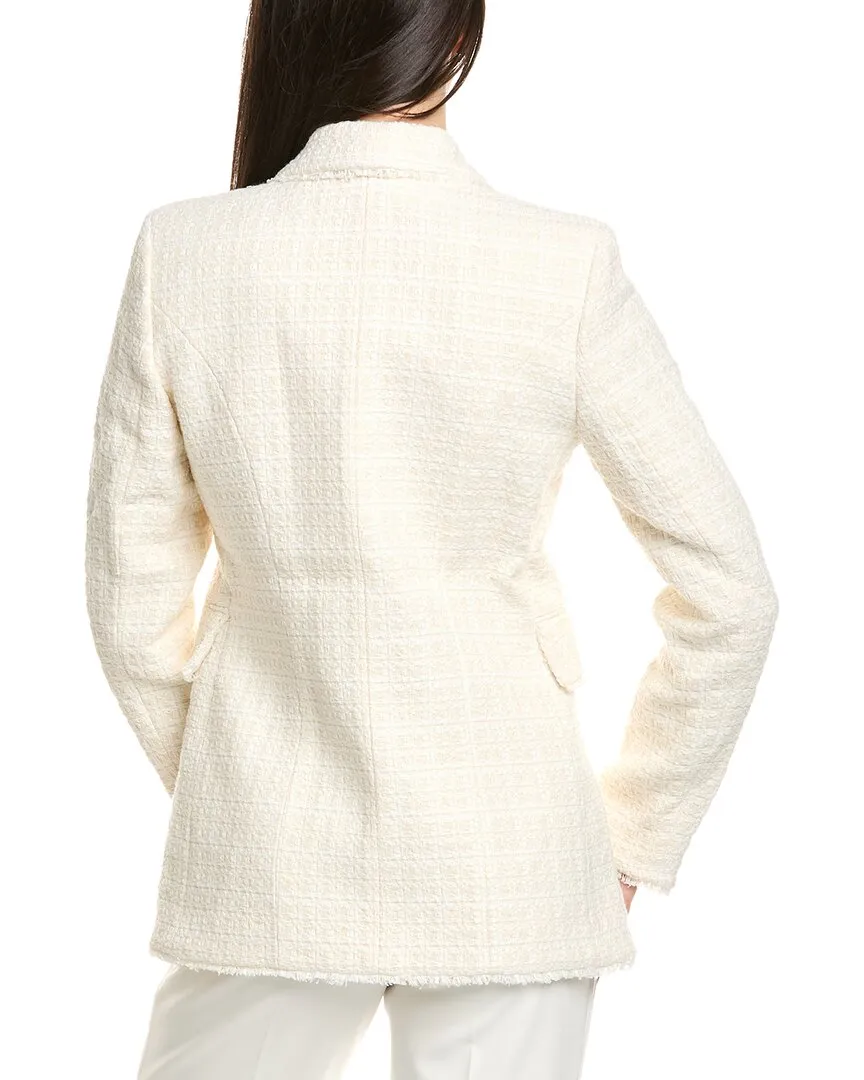 Elie Tahari Tweed Double-Breasted Linen-Blend Blazer