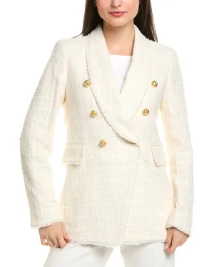 Elie Tahari Tweed Double-Breasted Linen-Blend Blazer
