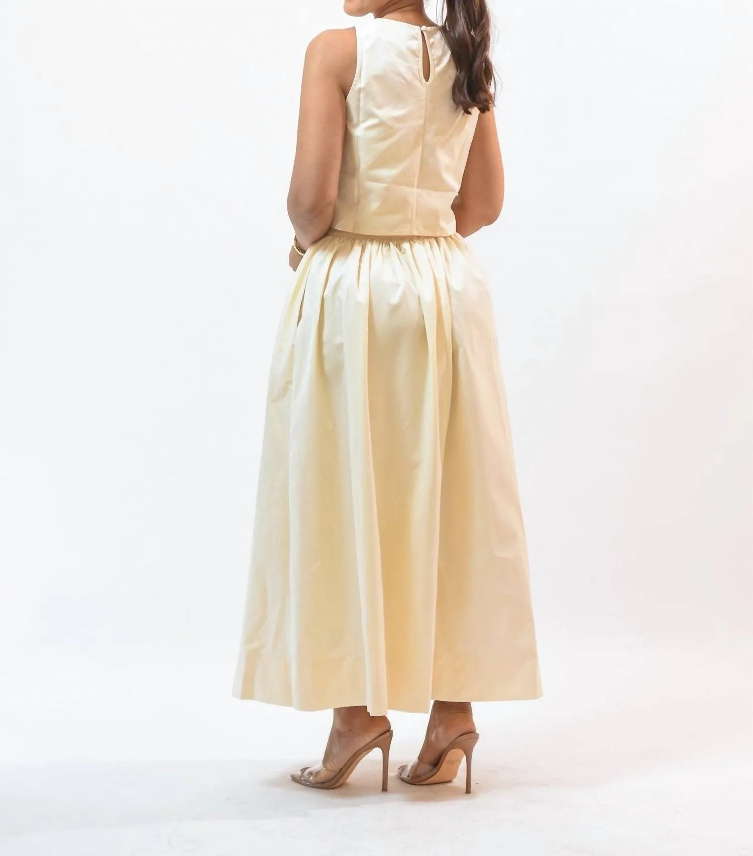 Embroidered Waistband Maxi Skirt In Beige