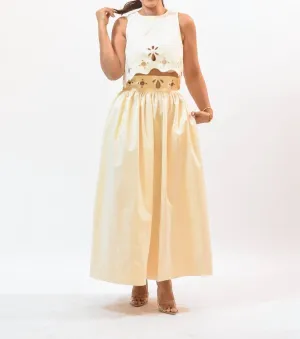 Embroidered Waistband Maxi Skirt In Beige