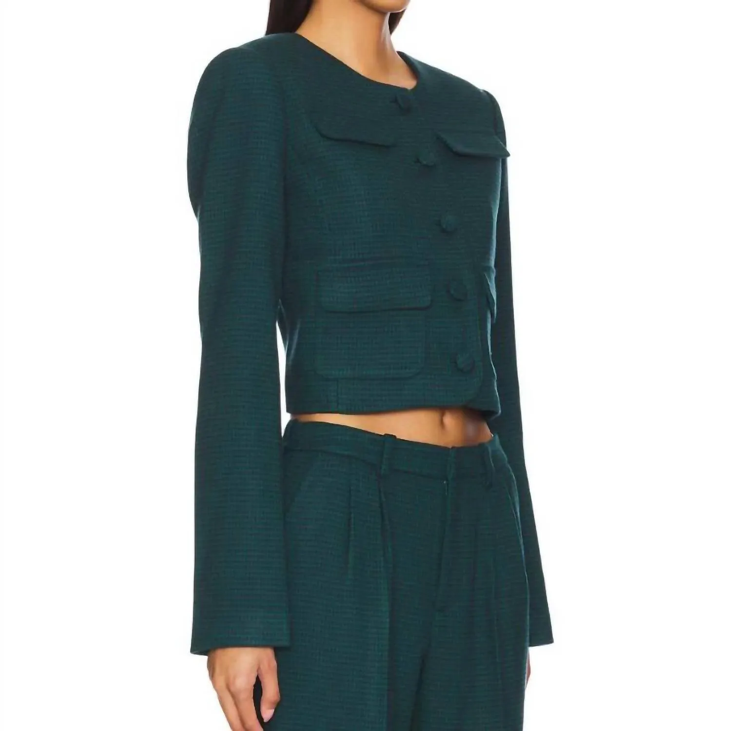 Emily Jacket In Juniper Houndstooth