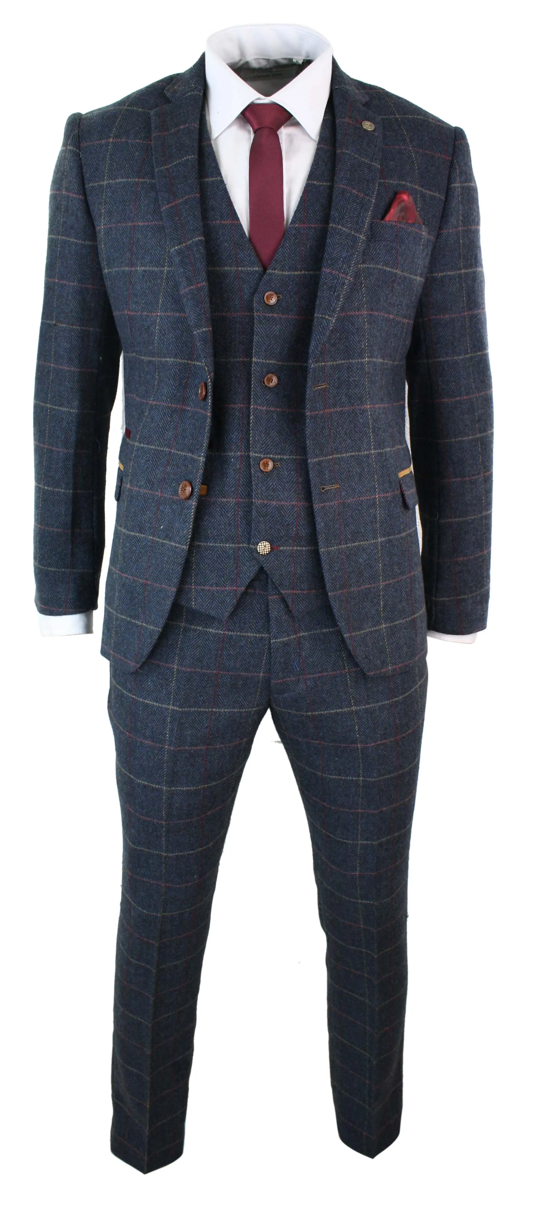 Eton Navy Blue Wine Check 3 Piece Suit