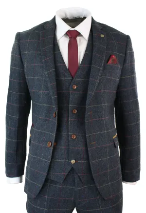 Eton Navy Blue Wine Check 3 Piece Suit