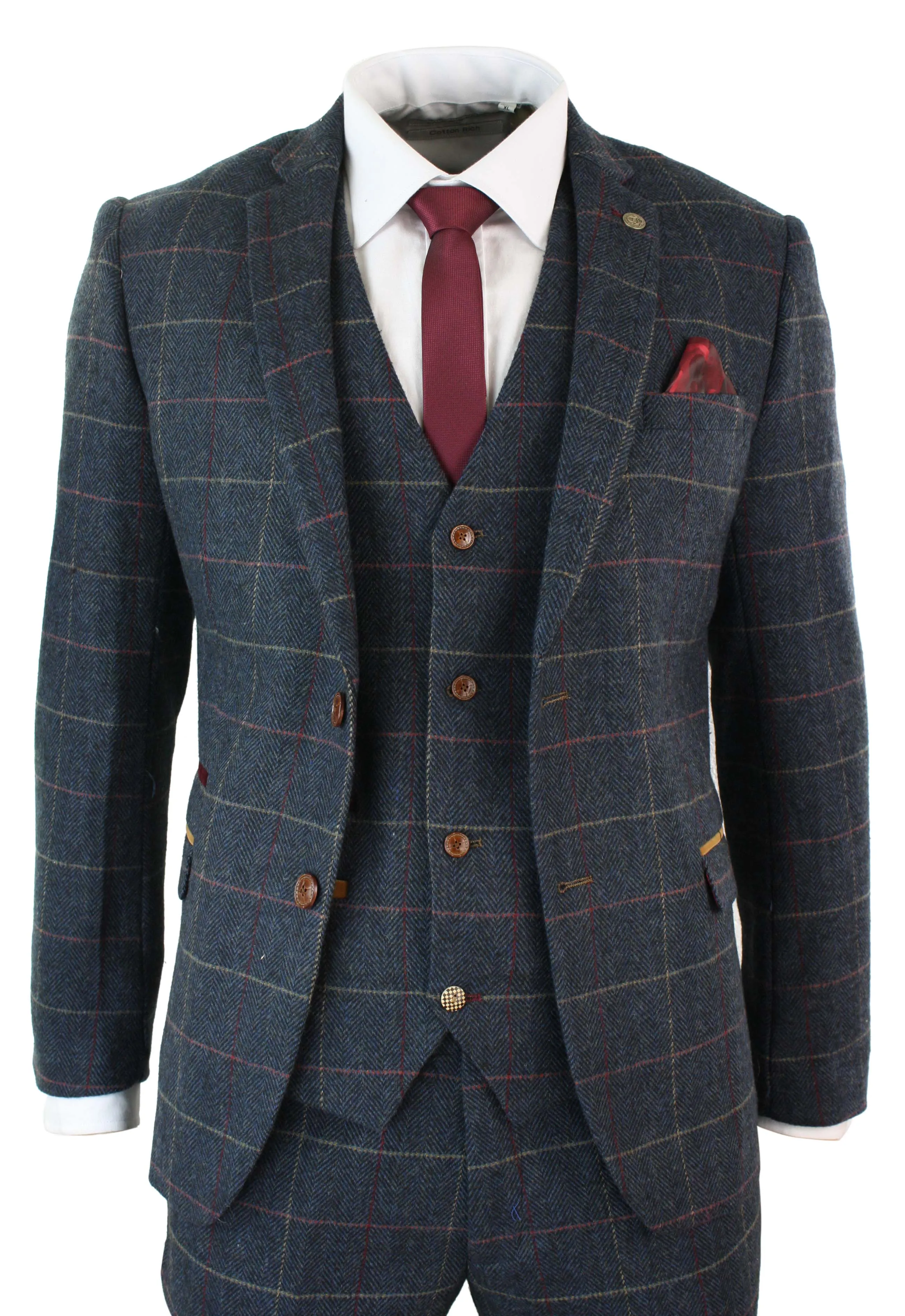 Eton Navy Blue Wine Check 3 Piece Suit