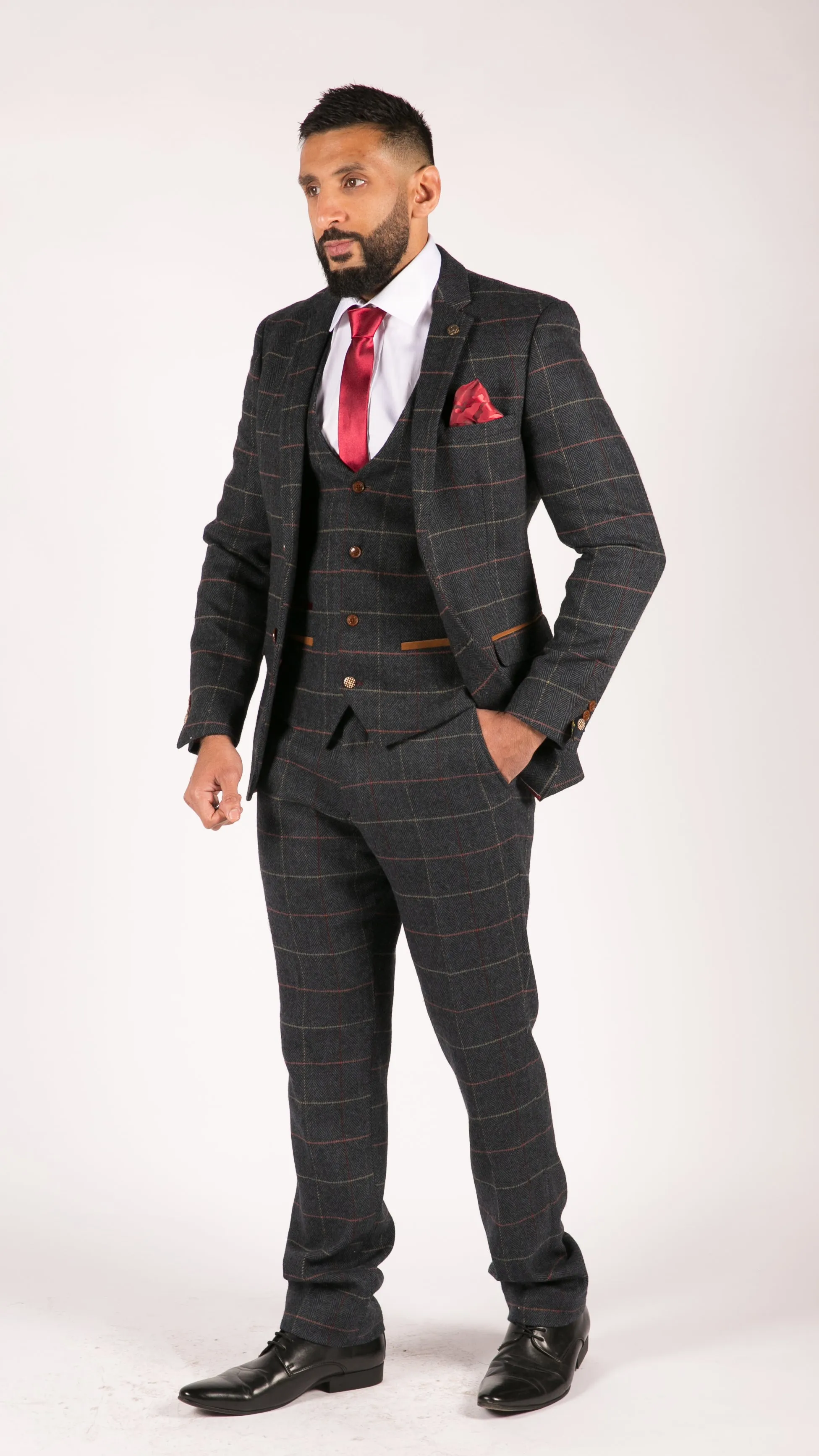 Eton Navy Blue Wine Check 3 Piece Suit