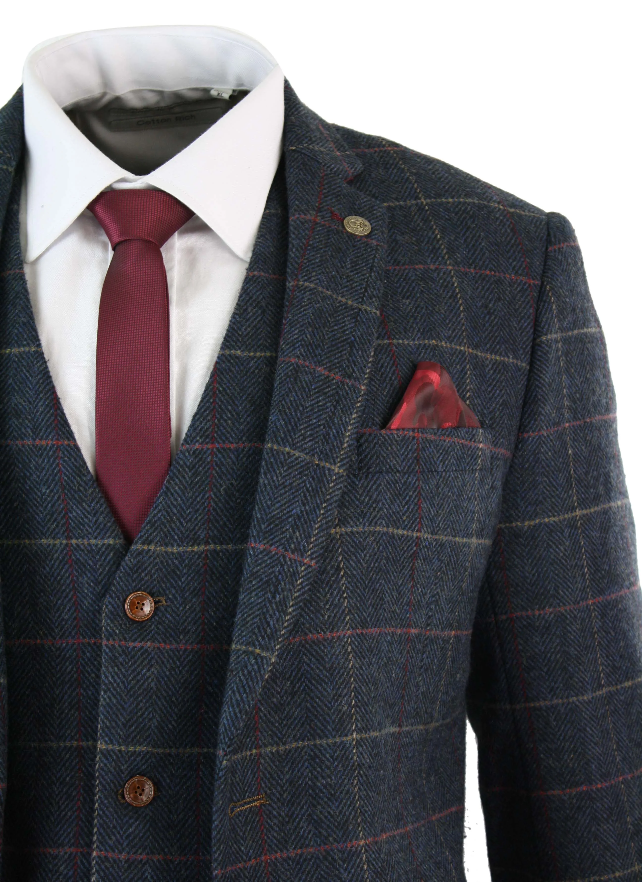 Eton Navy Blue Wine Check 3 Piece Suit