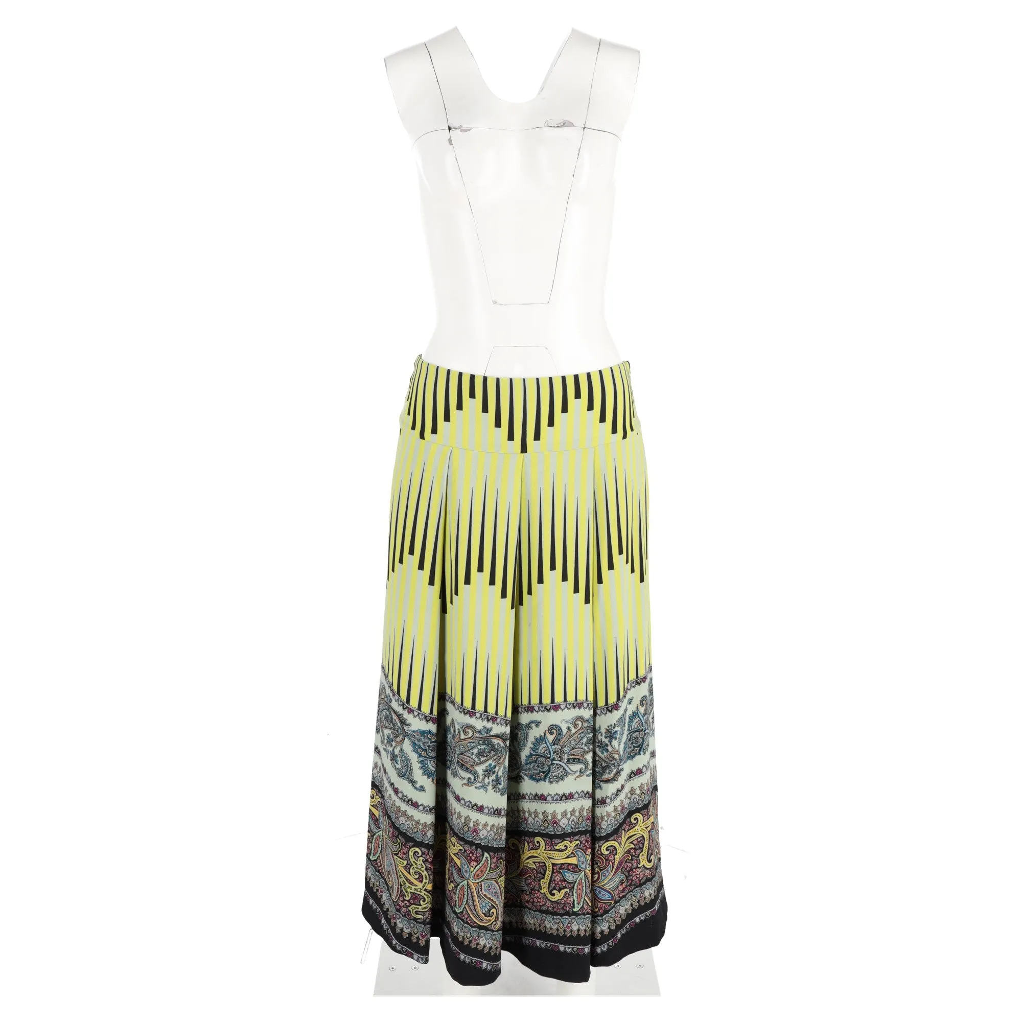 Etro Pleated Printed Crepe Midi Skirt in Multicolor Wool