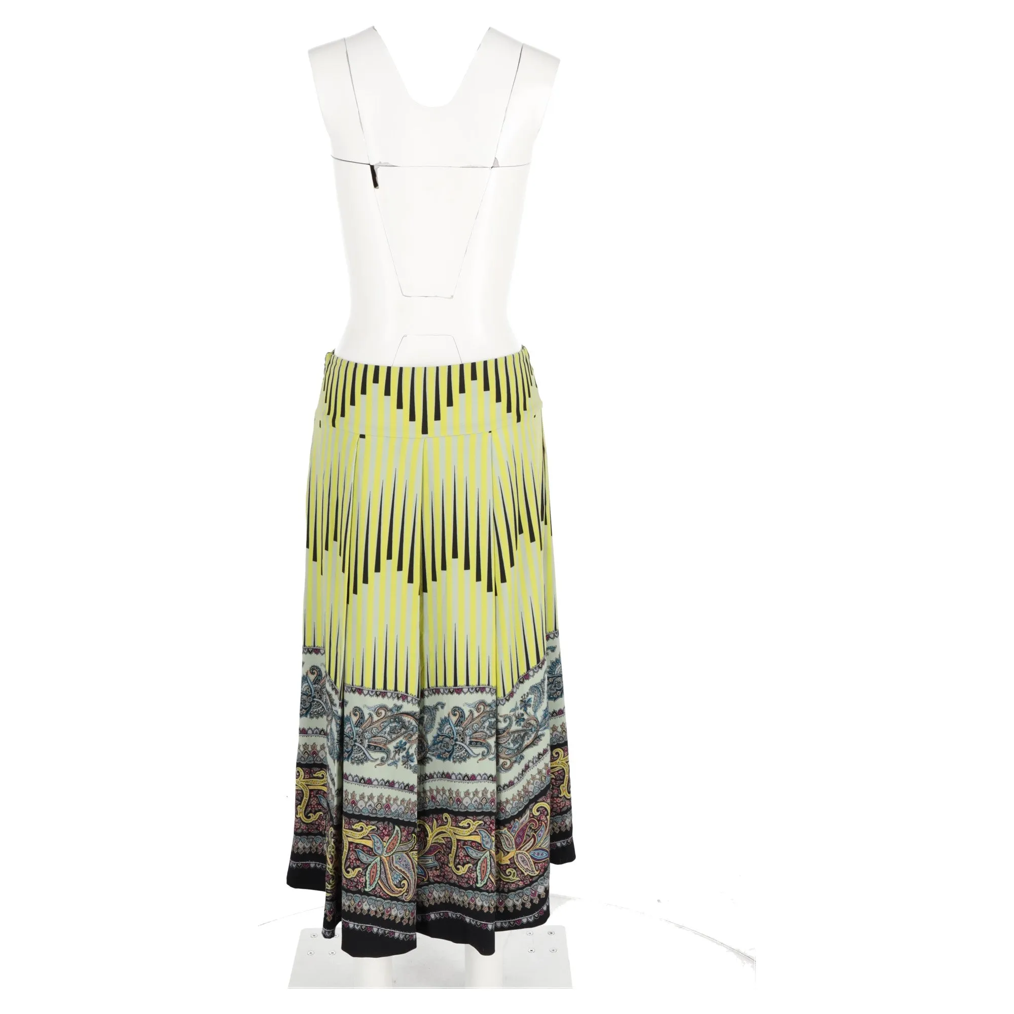 Etro Pleated Printed Crepe Midi Skirt in Multicolor Wool