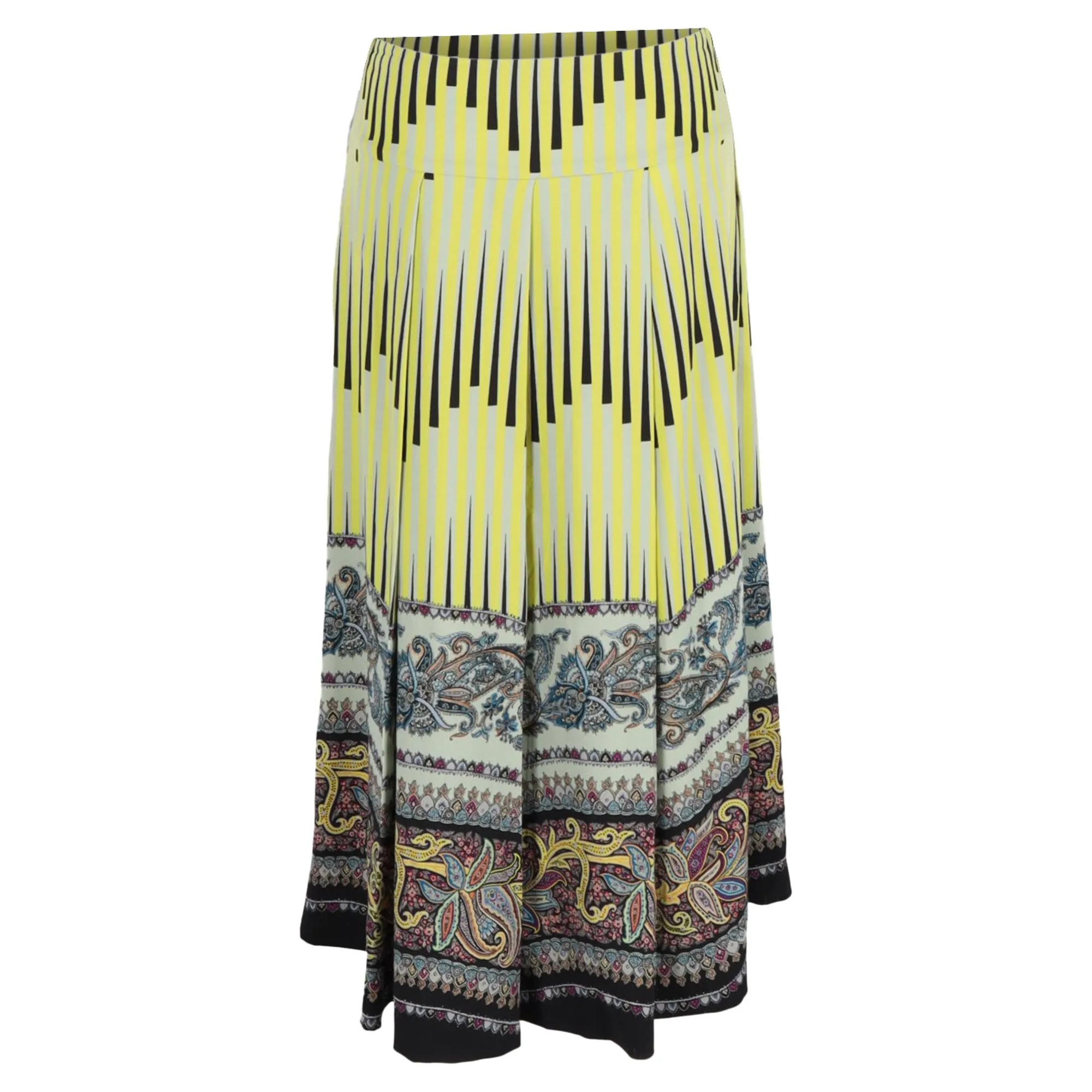 Etro Pleated Printed Crepe Midi Skirt in Multicolor Wool