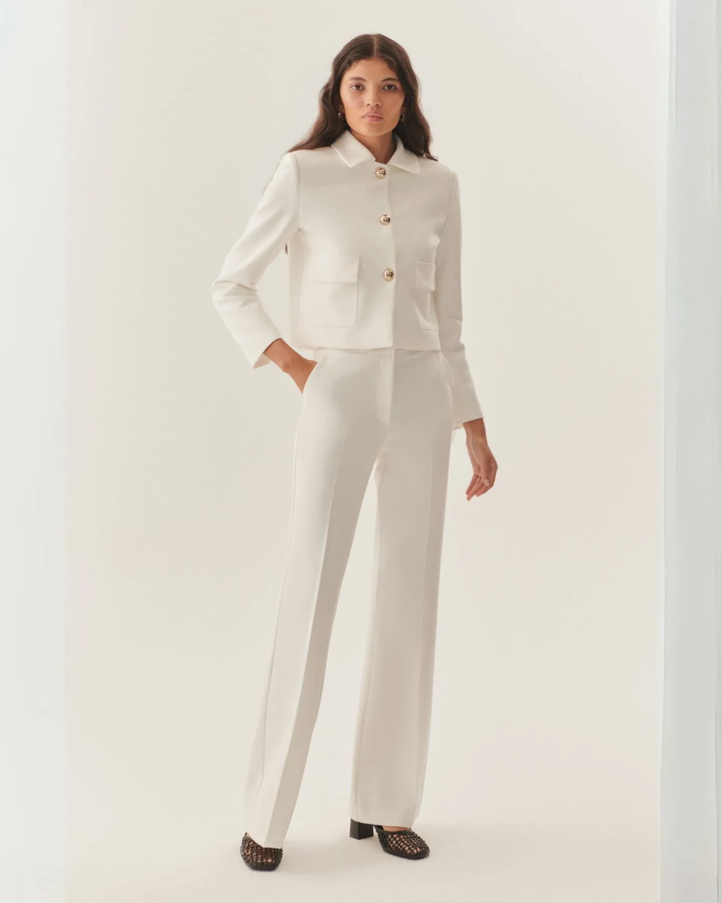 Exquise Tessa White Jacket With Patch Pocket Detail