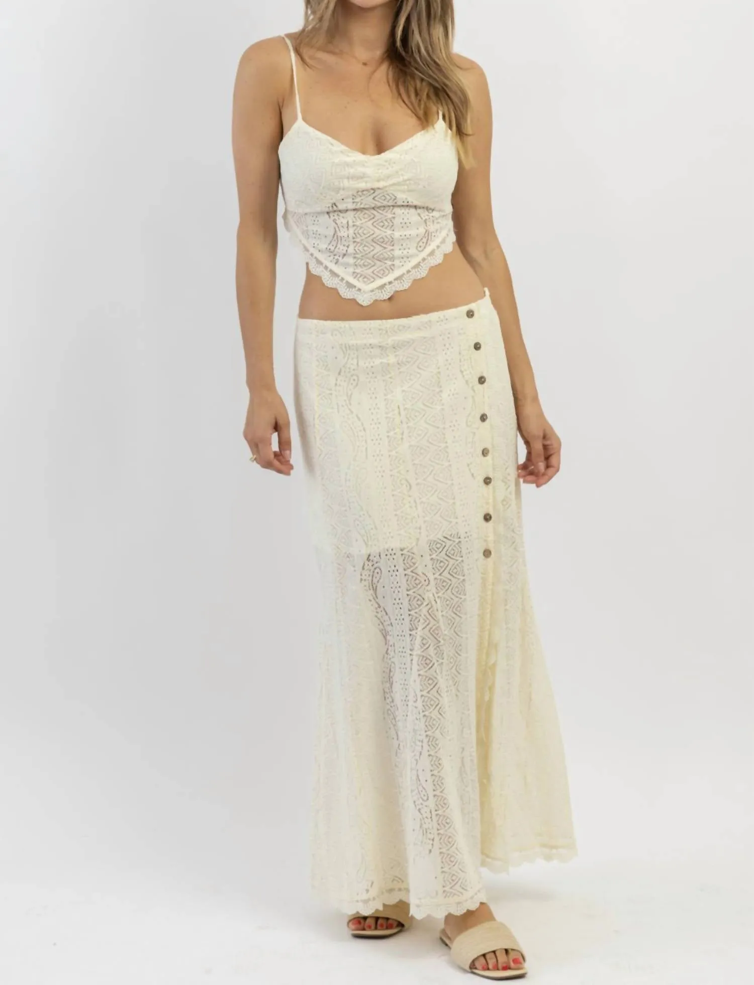 Eyelet Midi Skirt Set In Chateau