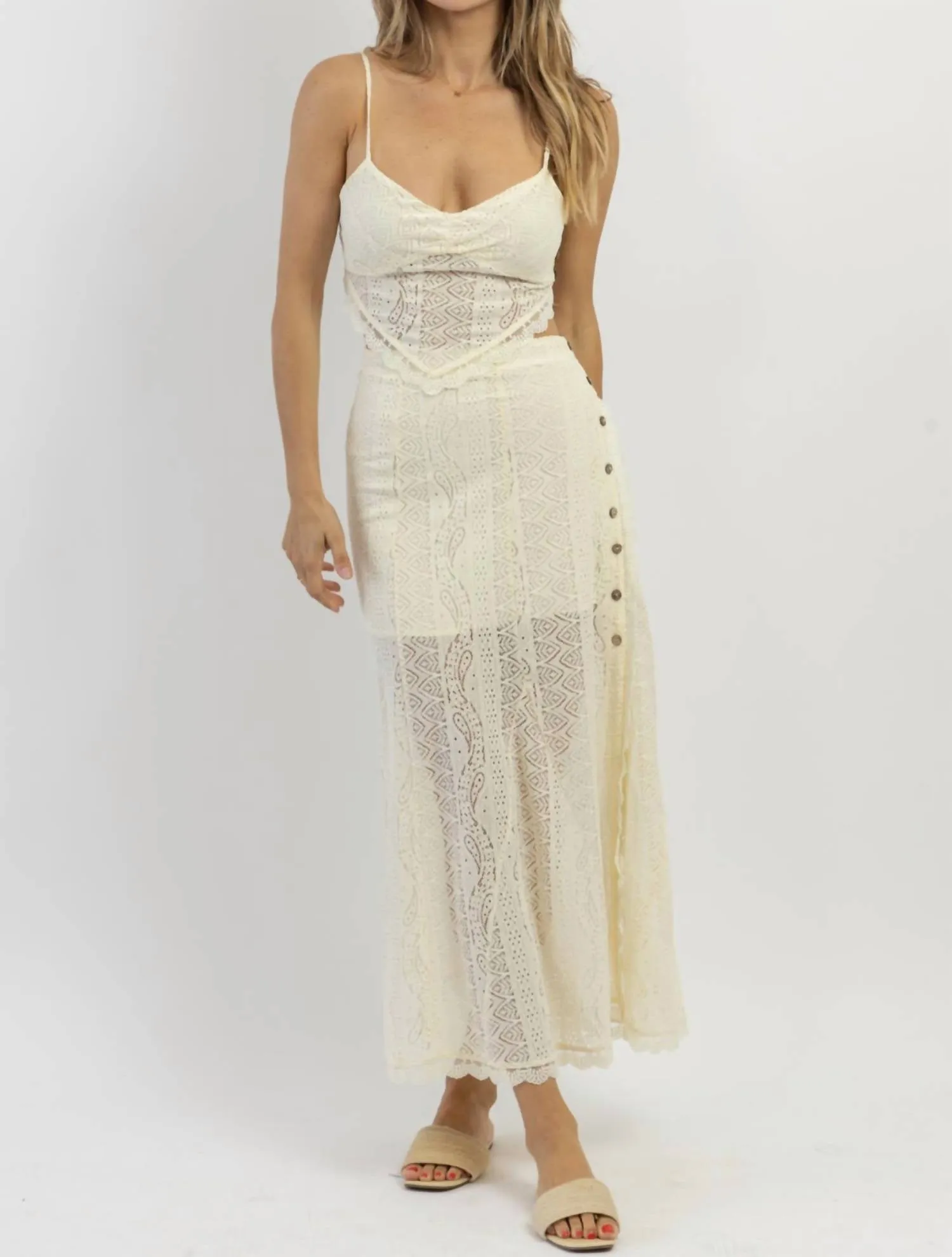 Eyelet Midi Skirt Set In Chateau