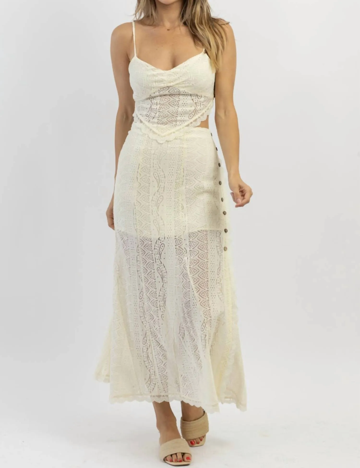Eyelet Midi Skirt Set In Chateau