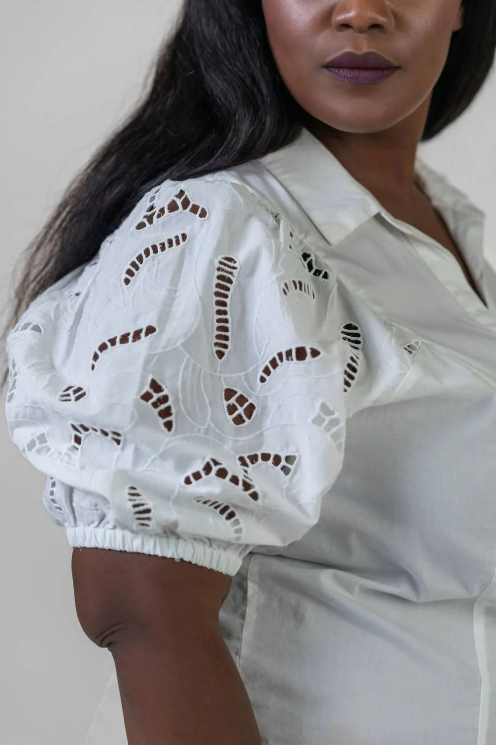 Eyelet Sleeves Shirt In White