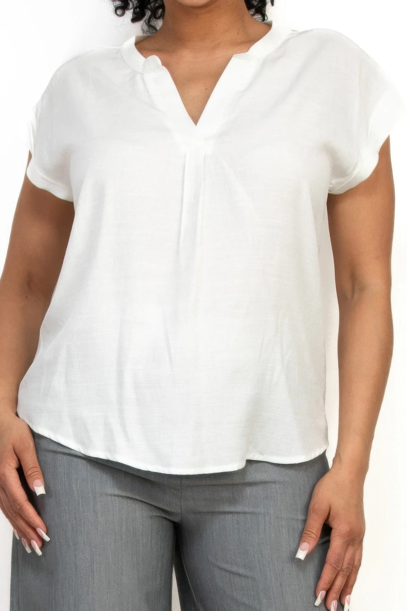 FASHNZFAB Women's Solid V-collared Neck Top