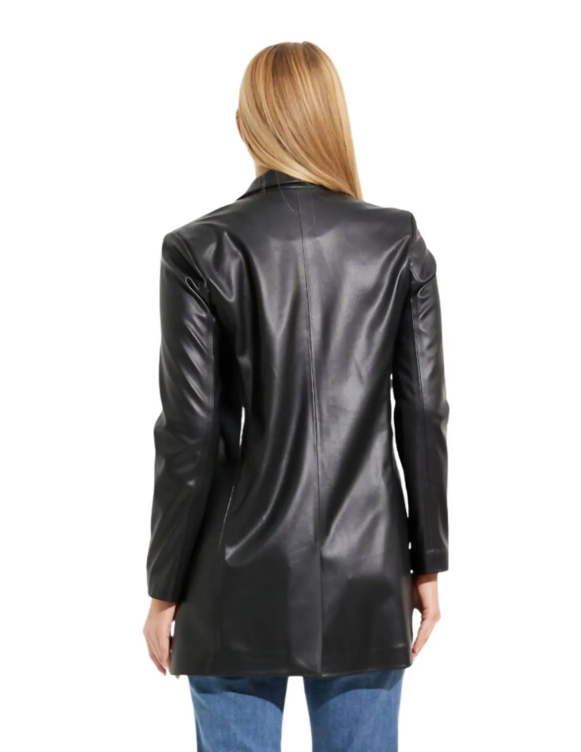 Faux Leather Blazer In Black