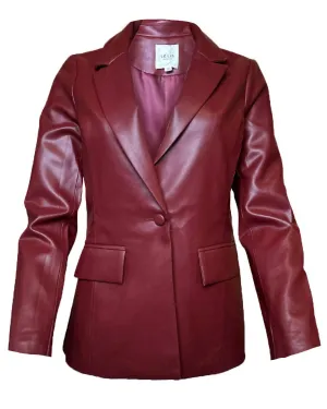 Faux Leather Blazer In Red