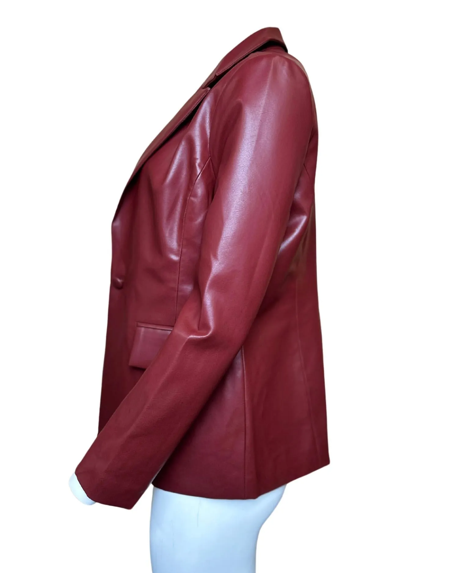 Faux Leather Blazer In Red